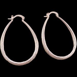Sterling Scallop Textured Oval Hoop Earrings